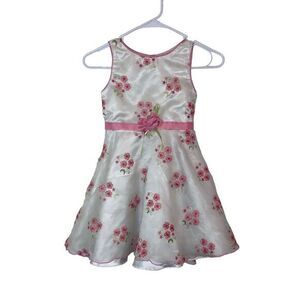 Sweet Heart Rose Girl's Sleeveless White‎ Pink Green Embroidered Floral Dress 7
